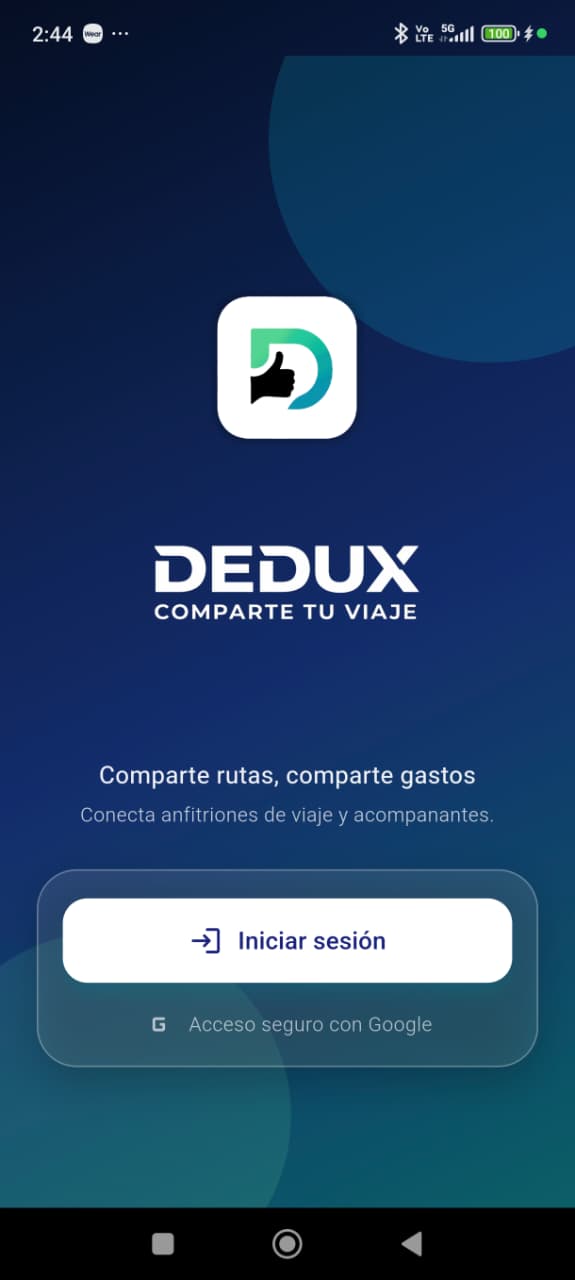Pantalla de inicio de sesión DEDUX